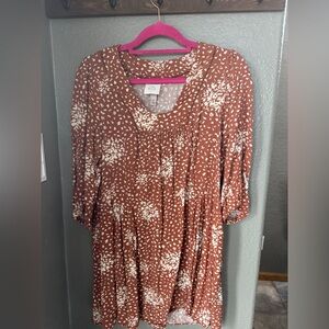 Knox Rose Burnt Orange and White Patterned Dress